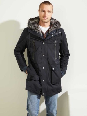 Dark Blue Guess Military Faux-Fur Lined Men's Parka Jackets | 5281-IDTKL