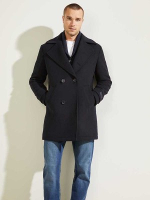 Dark Blue Guess Military Wool-Blend Men's Coats | 4271-KSYGP