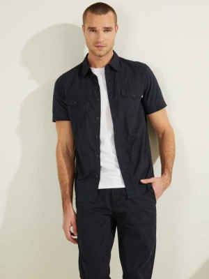Dark Blue Guess Nottingham Western Men's Shirts | 0632-UJVKW