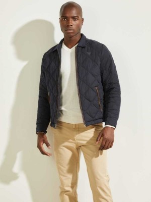 Dark Blue Guess Nylon Coach Men's Jackets | 5794-QVJEI