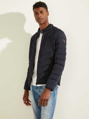 Dark Blue Guess Slim Fit Puffer Men's Jackets | 7804-PYSJM