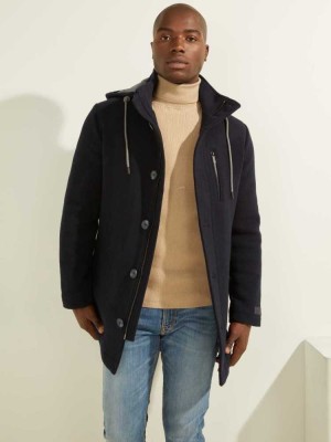 Dark Blue Guess Urban Wool-Blend Men's Coats | 1094-TECDI