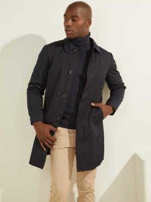 Dark Blue Guess Zip-Up Raincoat Men's Coats | 1875-SVFPL