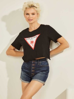 Dark Brown Guess Eco Printed Crop Top Women's Swimwear | 1365-IZHLR