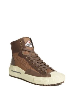 Dark Brown Guess Ederle Lace-Up Men's Boots | 6035-HPRCG