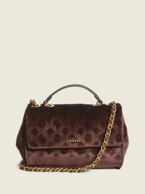 Dark Brown Guess Kimi Logo Convertible Women's Crossbodies | 0489-PXDTA