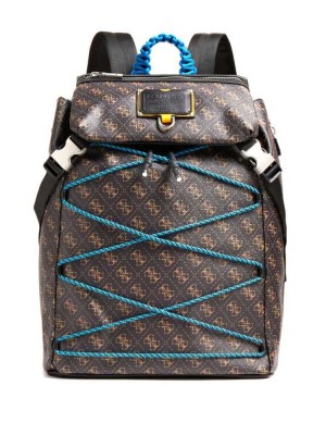 Dark Brown Guess Salameda Men's Backpacks | 1578-ZPILE