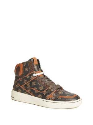 Dark Brown Guess Verona High-Top Basketball Men's Sneakers | 0872-APRYL