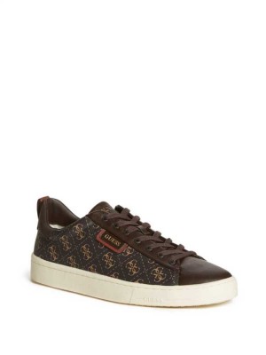 Dark Brown Guess Vice Logo Low-Top Men's Sneakers | 8367-SYFXU