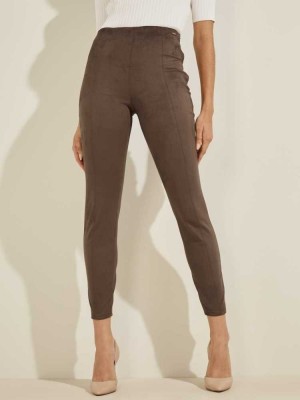 Dark Coffee Guess Maya Faux-Suede Women's Leggings | 2140-QPHZG