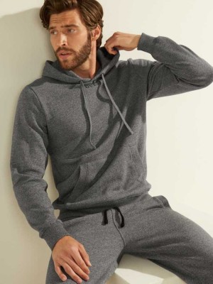 Dark Grey Guess Eco Roy Embroidered Logo Men's Hoodies | 5017-RSCDX