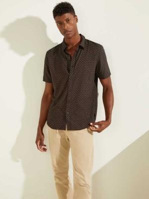 Dark Grey Guess Eco Shore Print Men's Shirts | 2834-HBKCD