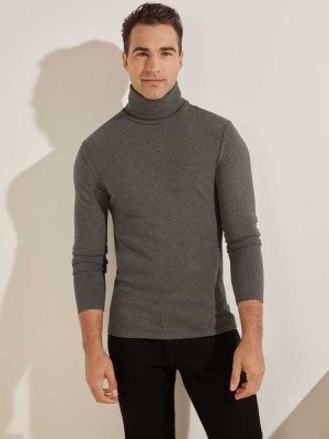 Dark Grey Guess Mateo Turtleneck Men's T-Shirts | 5490-TQZRM