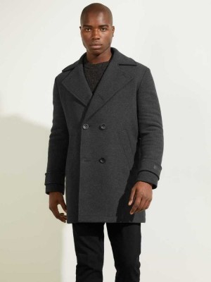 Dark Grey Guess Military Wool-Blend Men's Coats | 3547-BKCJV