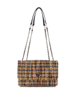 Dark Red Guess Cessily Tweed Convertible Women's Crossbodies | 6547-PYSKI