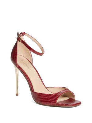 Dark Red Guess Heeled Peep-Toe Women's Heels Sandals | 6804-BHLKX