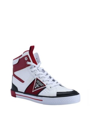 Dark Red Guess Maeno Triangle Logo High-Top Men's Sneakers | 5470-LTBIM
