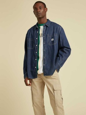 Dark Wash Guess Originals Denim Men's Shirts | 0897-ULVYG