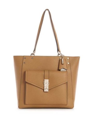Dark Yellow Guess Albury Faux-Leather Women's Totes | 0854-JCEIG