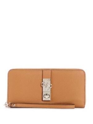 Dark Yellow Guess Albury Large Zip-Around Women's Wallets | 0542-QYNEG