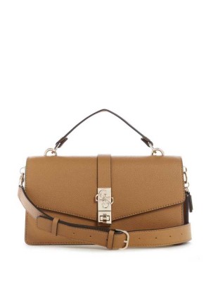 Dark Yellow Guess Albury Top-Handle Flap Women's Crossbodies | 7946-DMNPK