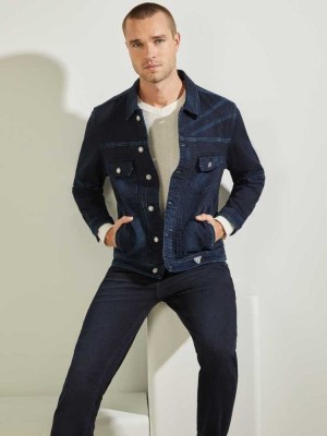 Deep Blue Guess Lewis Denim Men's Jackets | 6290-PDRTI