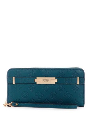 Deep Green Guess Bea Large Zip-Around Women's Wallets | 0523-HRTQG