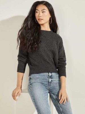 Deep Grey Guess Braya Cable Knit Women's Sweaters | 9036-DYSOU