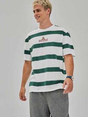Deep Multicolor Guess Originals Bear Stripe Men's T-Shirts | 8321-SGVQI
