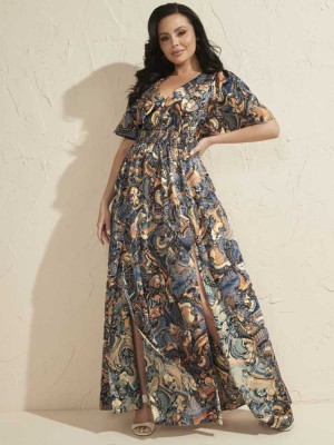 Flower Blue Guess Slick Paisley Maxi Women's Dresses | 9802-LVBDO