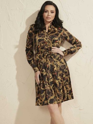 Flower Brown Guess Dyane Pleated Women's Shirts | 8194-FBMHZ