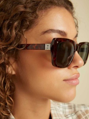 Flower Brown Guess Originals Square Women's Sunglasses | 8475-OAJZN