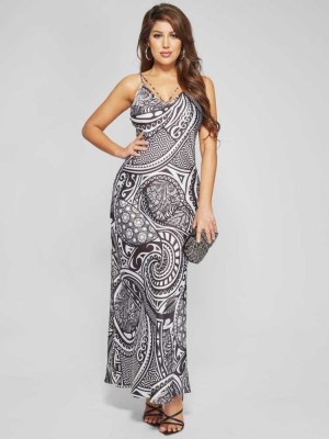 Flower Grey Guess Nouveau Maxi Slip Women's Dresses | 8059-CGMXU