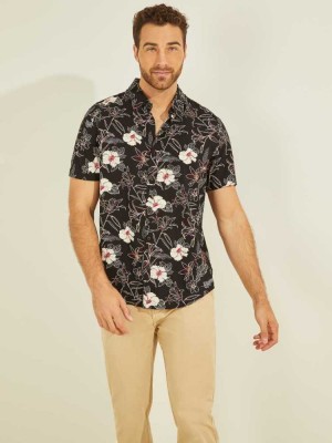 Flower Guess Eco Rayon Westbury Men's Shirts | 7856-IHLOF