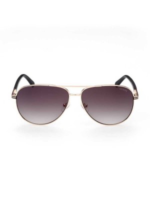 Gold Black Guess Aviator Metal Men's Sunglasses | 3625-CFLEG