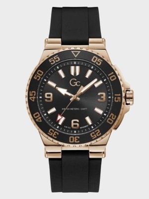Gold Black Guess Gc Black and Rose Gold-Tone Men's Watches | 0384-ARDTQ