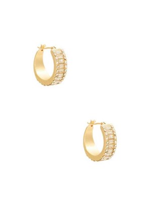 Gold Guess 14KT Baguette Hoop Women's Earrings | 1508-WAQMF