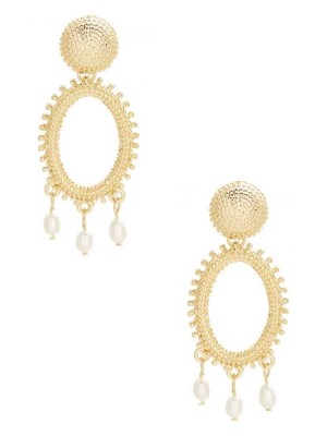 Gold Guess 14KT Gold and Pearl Dangle Women's Earrings | 6984-MTXPN