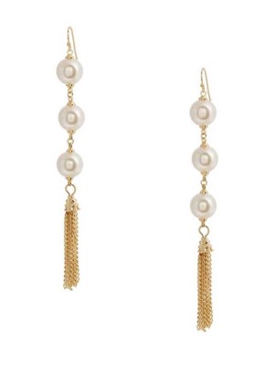Gold Guess 14KT Pearl Tassel Women's Earrings | 4725-VMQKZ