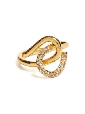 Gold Guess 14KT Plated Curve Statement Ring - Size 7 Women's Ring | 2574-EYTQC