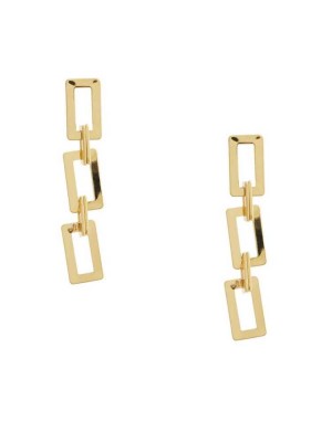 Gold Guess 14KT Rectangle Chain-Link Women's Earrings | 9412-EWGHA