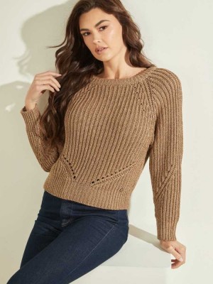 Gold Guess Colette Shimmer Women's Sweaters | 6385-RLTBX