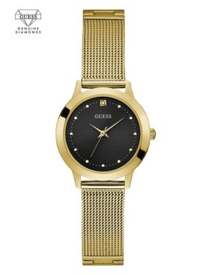 Gold Guess Gold-Tone Diamond Mesh Women's Watches | 1024-BFTOY