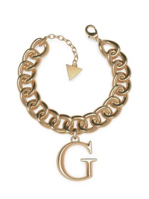 Gold Guess Gold-Tone G Logo Curb Chain Women's Bracelet | 8216-SYLUJ