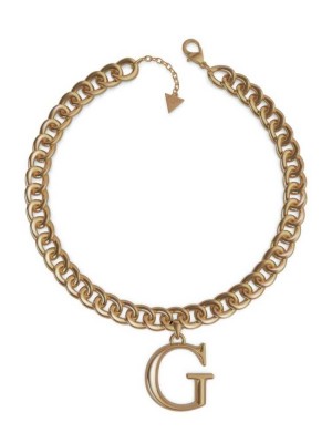 Gold Guess Gold-Tone G Logo Curb Chain Women's Necklace | 4057-RSWBI
