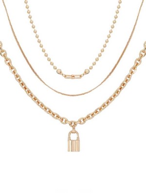 Gold Guess Gold-Tone Lock Layered Women's Necklace | 1379-WSZEI