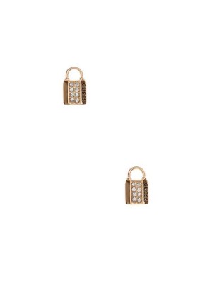Gold Guess Gold-Tone Lock Stud Women's Earrings | 7168-XHDVT