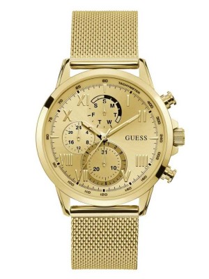 Gold Guess Gold-Tone Mesh Multifunctional Men's Watches | 7318-JMYFB