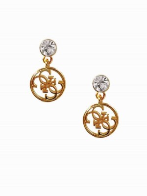 Gold Guess Gold-Tone Quattro G Logo Drop Women's Earrings | 9074-GAPZE