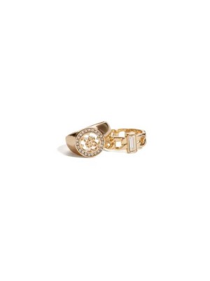 Gold Guess Gold-Tone Quattro G Logo Ring Set Women's Ring | 1264-LGXHY